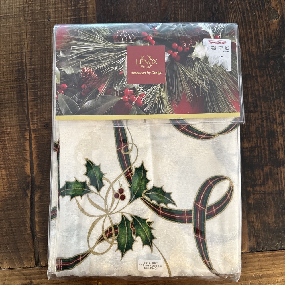 Lenox Holiday Nouveau Ribbon Tablecloth 60" x 102" Rectangular New